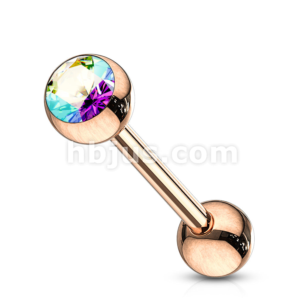 Rose Gold IP Over 316L Surgical Steel Tongue Barbell with Crystal  Set Ball - Image 2