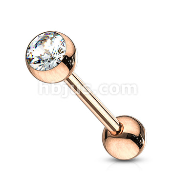 Rose Gold IP Over 316L Surgical Steel Tongue Barbell with Crystal  Set Ball - Image 3