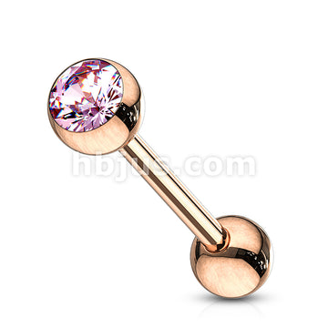 Rose Gold IP Over 316L Surgical Steel Tongue Barbell with Crystal  Set Ball - Image 4