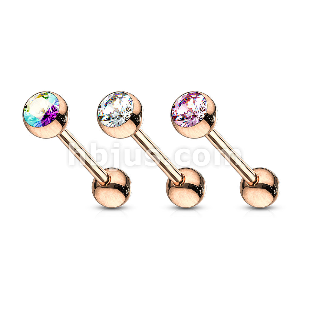 Rose Gold IP Over 316L Surgical Steel Tongue Barbell with Crystal  Set Ball - Image 5