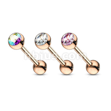 Rose Gold IP Over 316L Surgical Steel Tongue Barbell with Crystal  Set Ball - Image 5