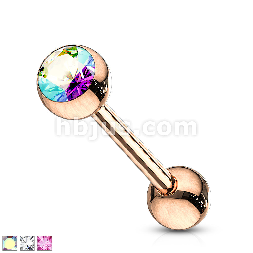 Rose Gold IP Over 316L Surgical Steel Tongue Barbell with Crystal  Set Ball