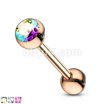 Rose Gold IP Over 316L Surgical Steel Tongue Barbell with Crystal  Set Ball