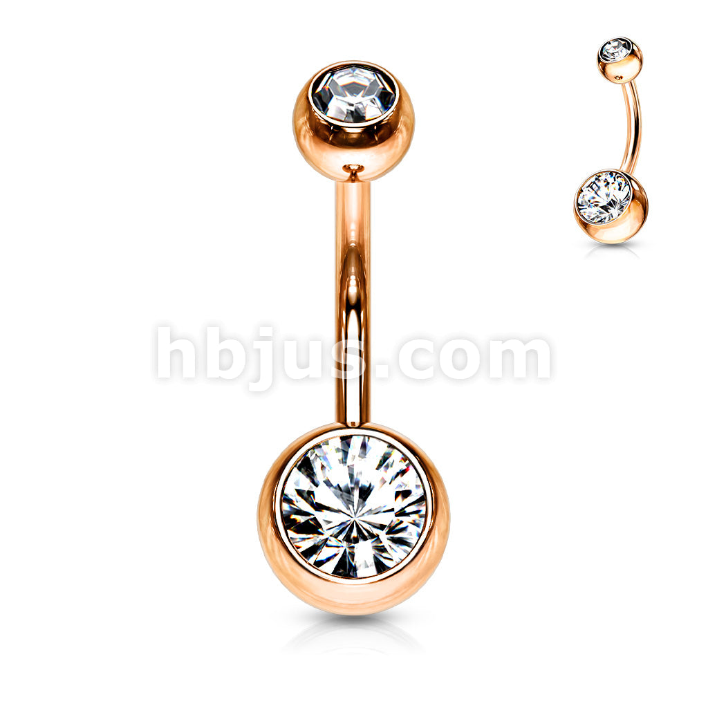 Double Gemed Basic Navel Ring Rose Gold IP Over 316L Surgical Steel - Image 5
