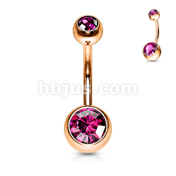 Double Gemed Basic Navel Ring Rose Gold IP Over 316L Surgical Steel - Image 6