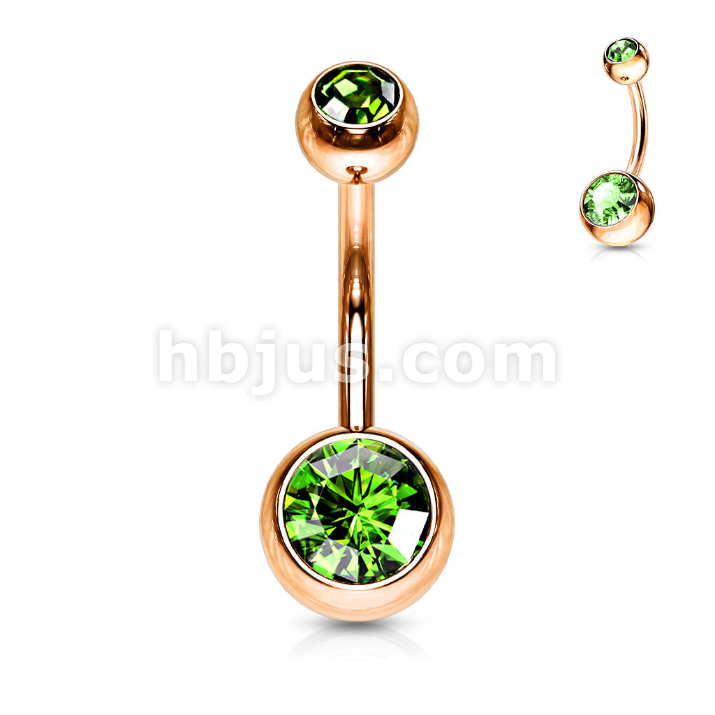 Double Gemed Basic Navel Ring Rose Gold IP Over 316L Surgical Steel - Image 7