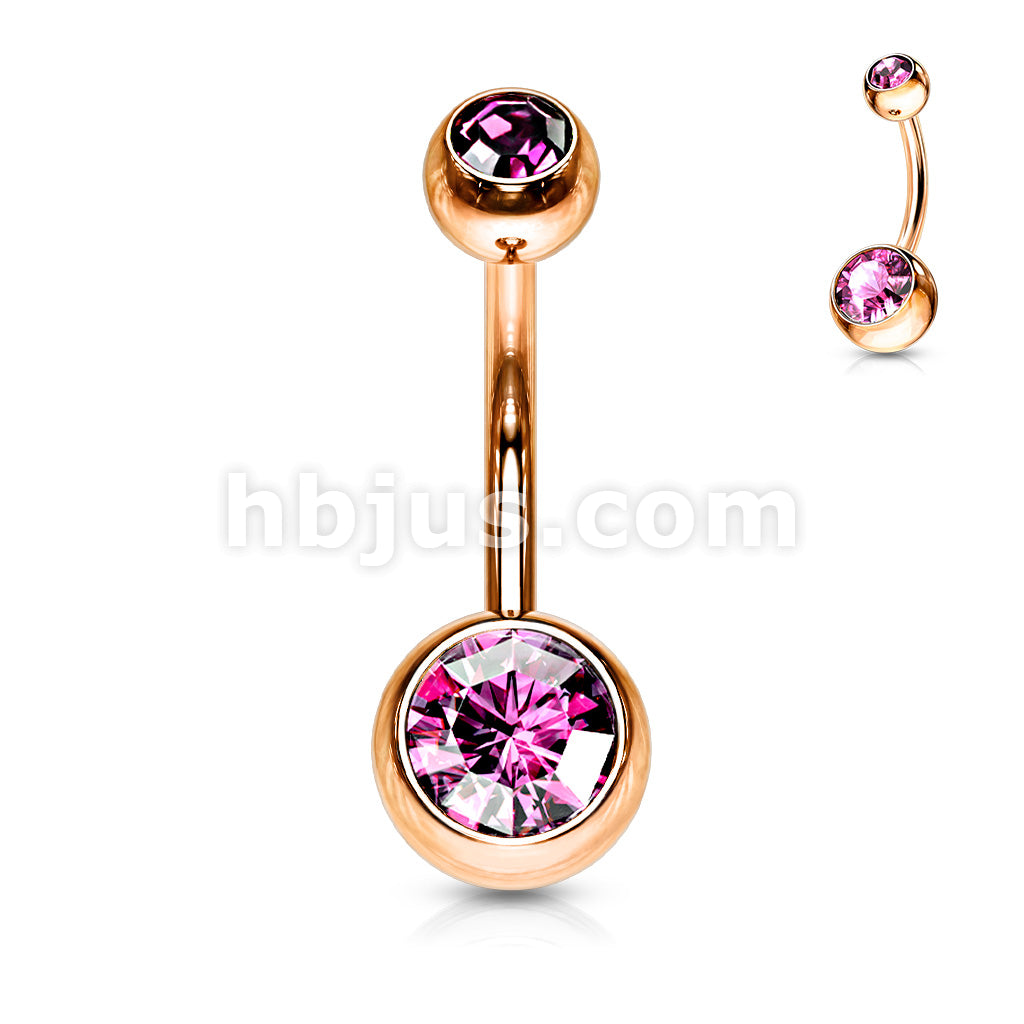 Double Gemed Basic Navel Ring Rose Gold IP Over 316L Surgical Steel - Image 8