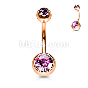 Double Gemed Basic Navel Ring Rose Gold IP Over 316L Surgical Steel - Image 8