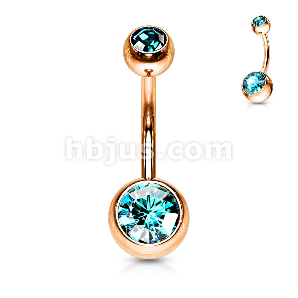 Double Gemed Basic Navel Ring Rose Gold IP Over 316L Surgical Steel - Image 9