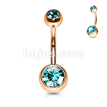 Double Gemed Basic Navel Ring Rose Gold IP Over 316L Surgical Steel - Image 9