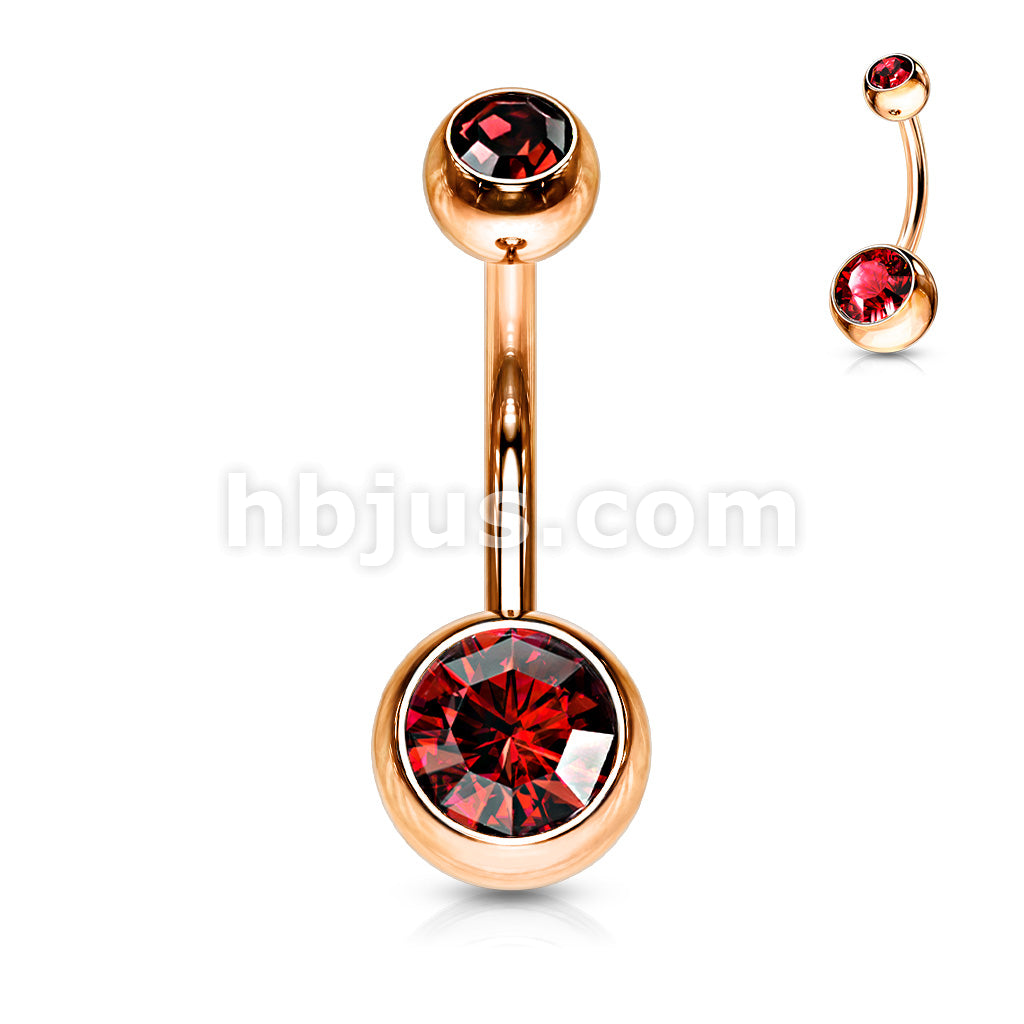 Double Gemed Basic Navel Ring Rose Gold IP Over 316L Surgical Steel - Image 10