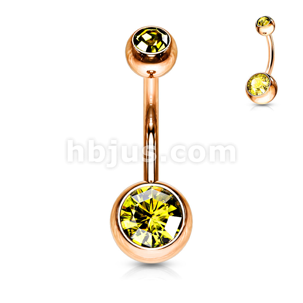 Double Gemed Basic Navel Ring Rose Gold IP Over 316L Surgical Steel - Image 11