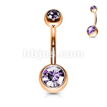 Double Gemed Basic Navel Ring Rose Gold IP Over 316L Surgical Steel - Image 12