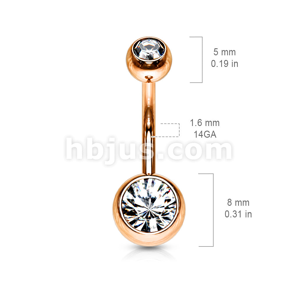 Double Gemed Basic Navel Ring Rose Gold IP Over 316L Surgical Steel - Image 13