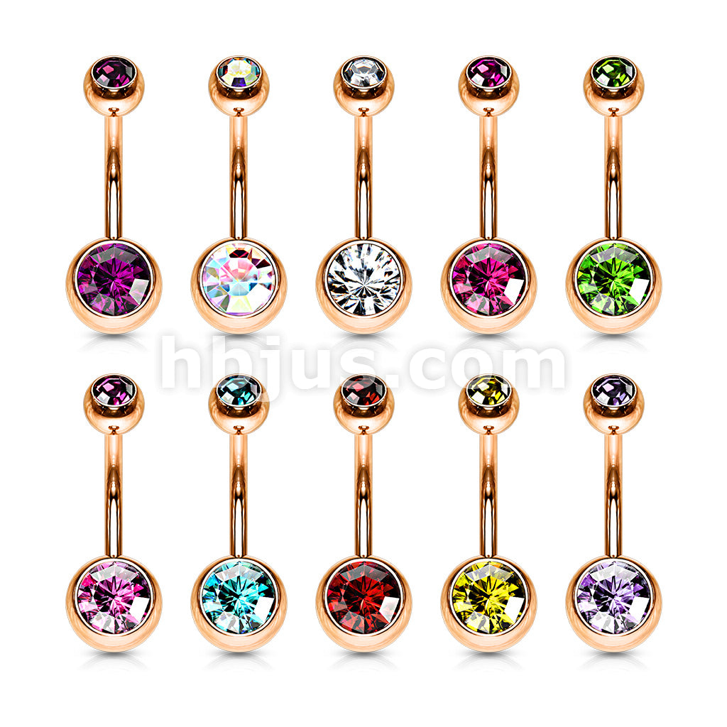 Double Gemed Basic Navel Ring Rose Gold IP Over 316L Surgical Steel - Image 14