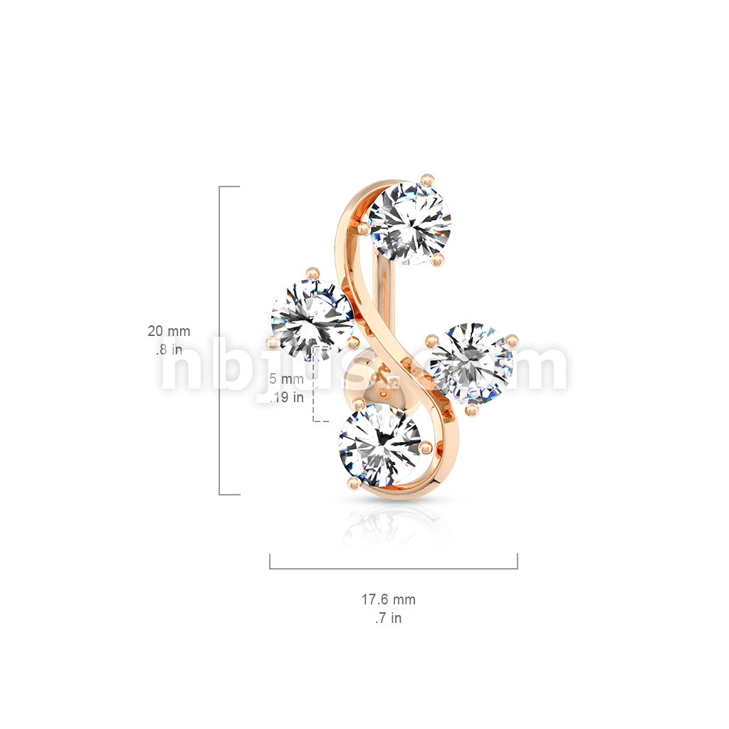 316L Surgical Steel 316L Surgical Steel Four CZ Vine Top Down Rose Gold... - Image 2