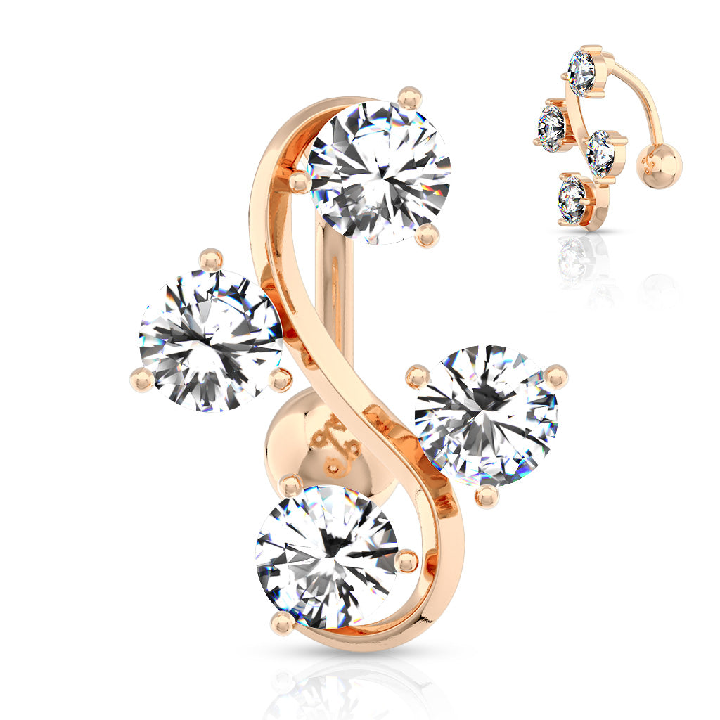 316L Surgical Steel 316L Surgical Steel Four CZ Vine Top Down Rose Gold...