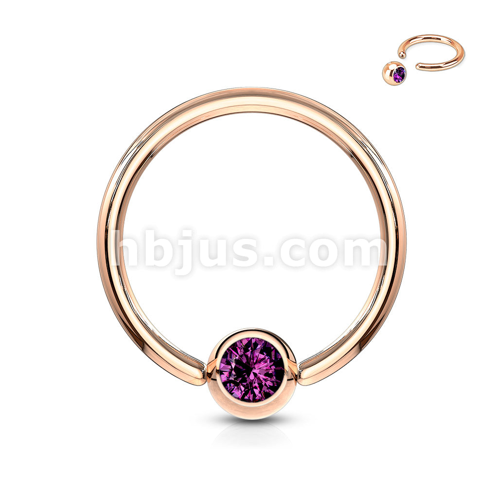 Rose Gold IP Over 316L Surgical Steel Gem Set Ball Captive Rings - Image 2