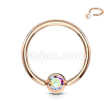 Rose Gold IP Over 316L Surgical Steel Gem Set Ball Captive Rings - Image 3