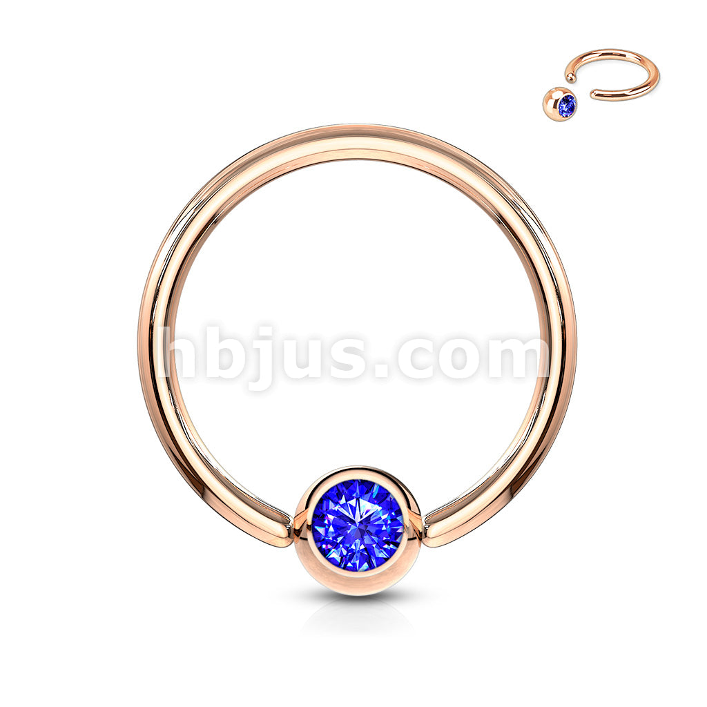 Rose Gold IP Over 316L Surgical Steel Gem Set Ball Captive Rings - Image 4