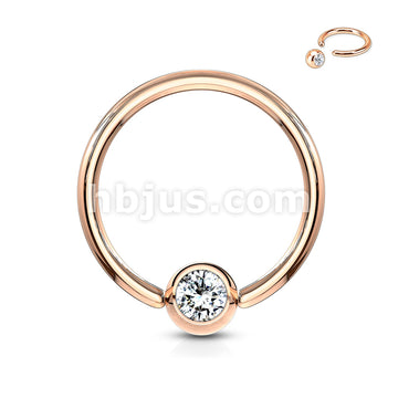 Rose Gold IP Over 316L Surgical Steel Gem Set Ball Captive Rings - Image 5