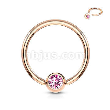 Rose Gold IP Over 316L Surgical Steel Gem Set Ball Captive Rings - Image 6