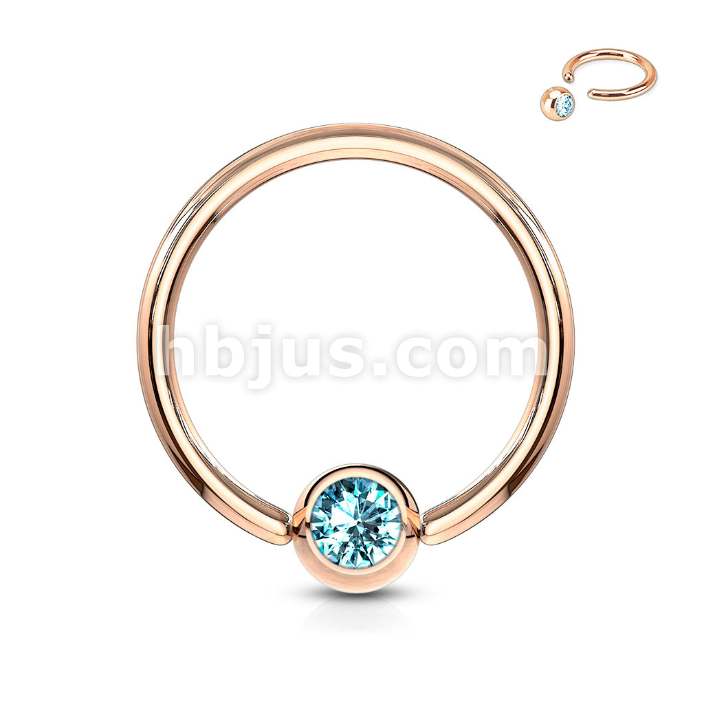 Rose Gold IP Over 316L Surgical Steel Gem Set Ball Captive Rings - Image 7
