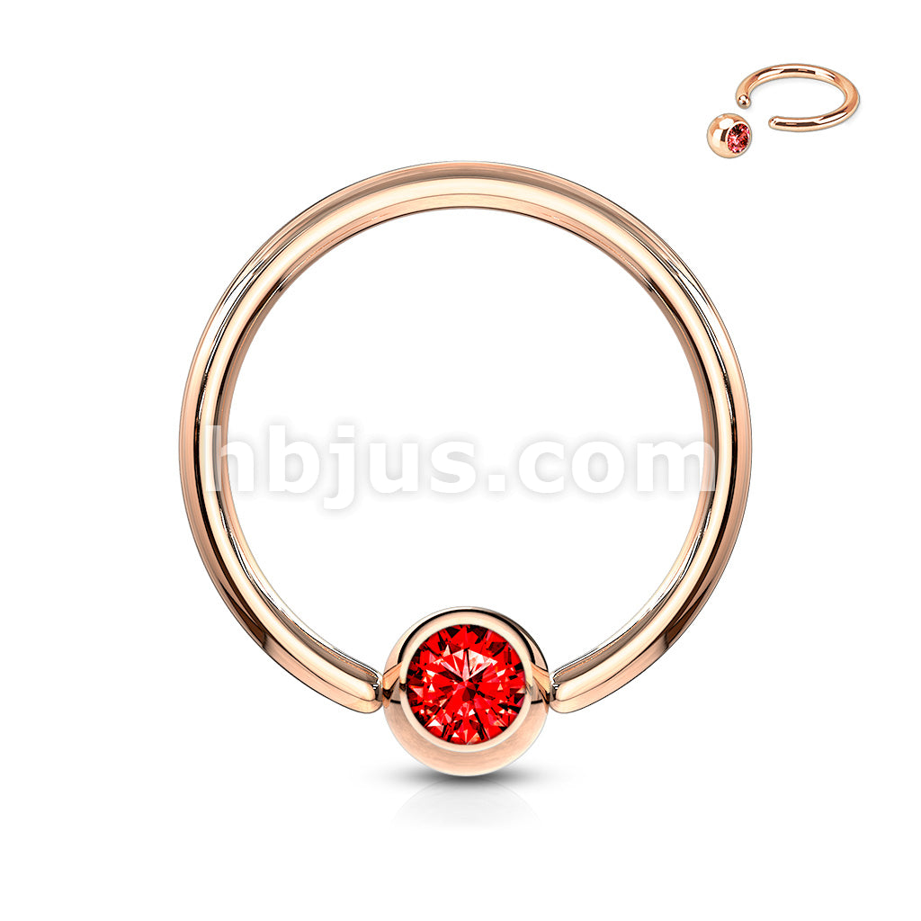 Rose Gold IP Over 316L Surgical Steel Gem Set Ball Captive Rings - Image 8