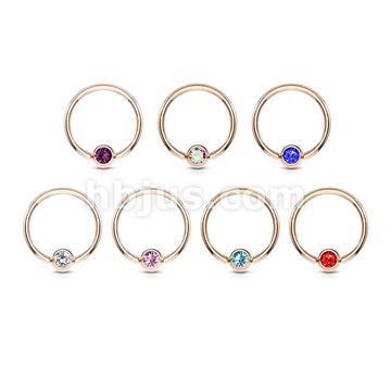 Rose Gold IP Over 316L Surgical Steel Gem Set Ball Captive Rings - Image 9