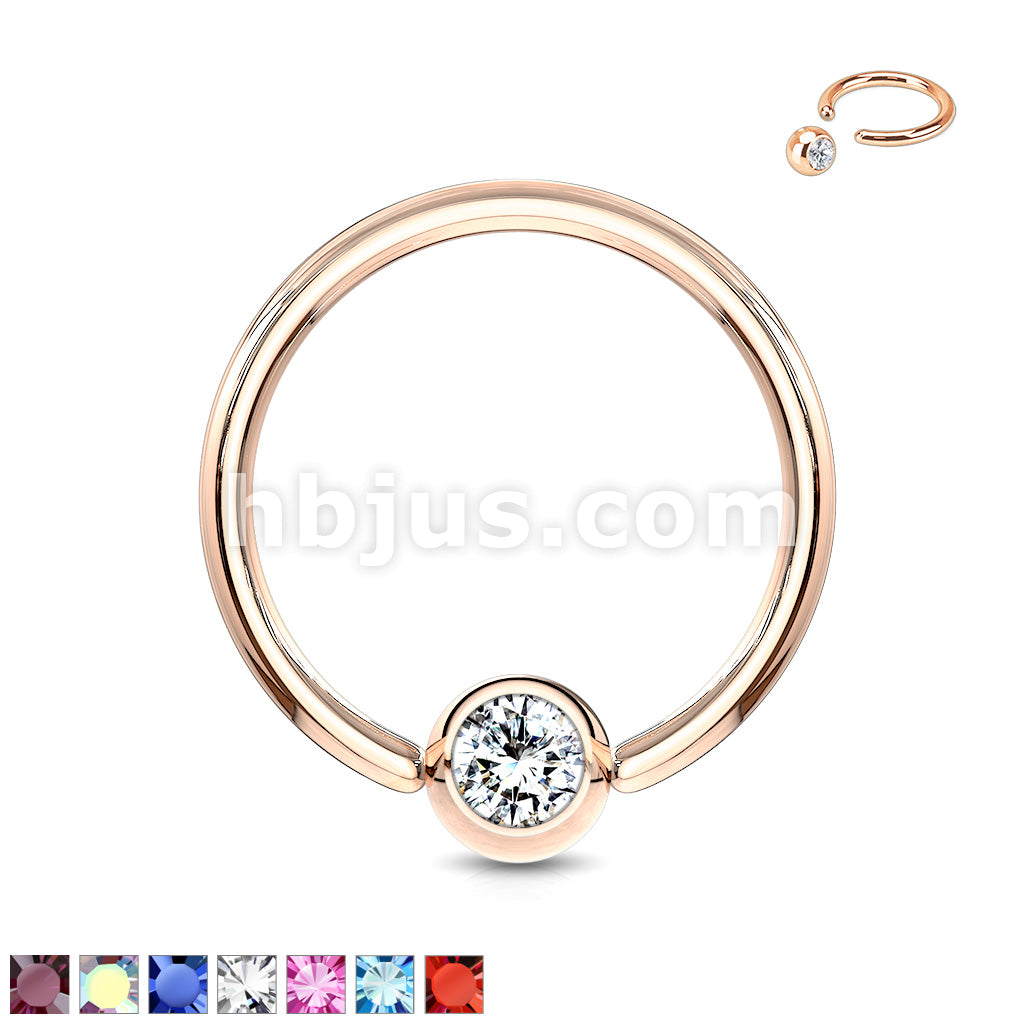 Rose Gold IP Over 316L Surgical Steel Gem Set Ball Captive Rings