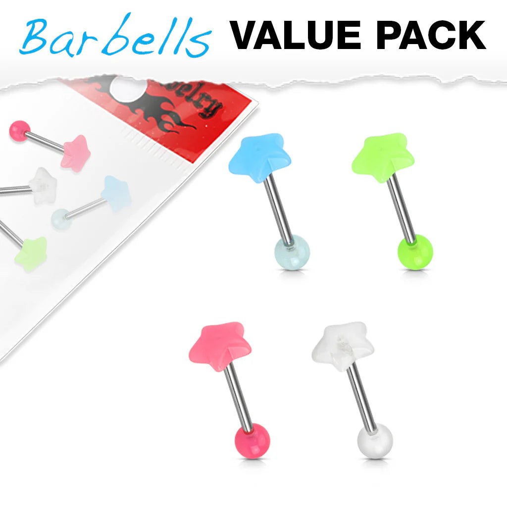Glow in the Dark Star Top 316L Surgical Steel Barbells