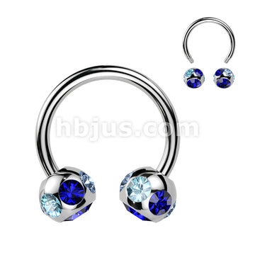 7-Gem Paved 6mm Balls 316L Surgical Steel Circular/Horseshoe Barbell - Image 2