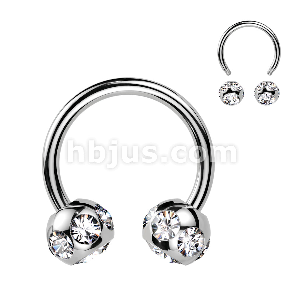 7-Gem Paved 6mm Balls 316L Surgical Steel Circular/Horseshoe Barbell - Image 3