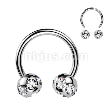 7-Gem Paved 6mm Balls 316L Surgical Steel Circular/Horseshoe Barbell - Image 3