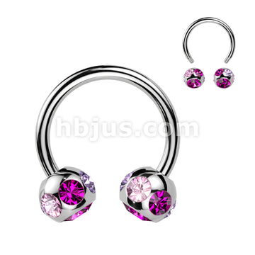 7-Gem Paved 6mm Balls 316L Surgical Steel Circular/Horseshoe Barbell - Image 4