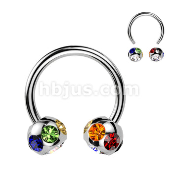7-Gem Paved 6mm Balls 316L Surgical Steel Circular/Horseshoe Barbell - Image 5