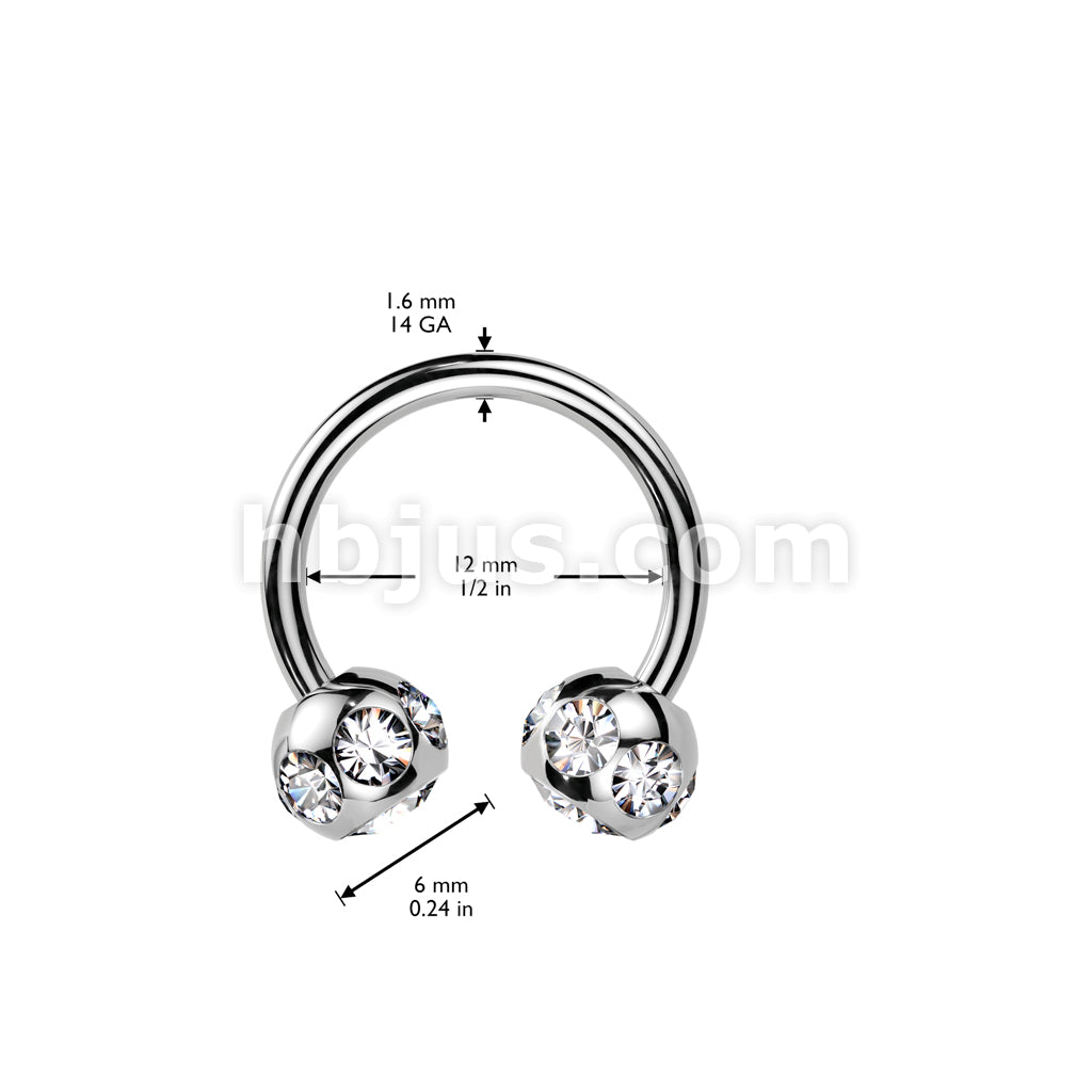 7-Gem Paved 6mm Balls 316L Surgical Steel Circular/Horseshoe Barbell - Image 6