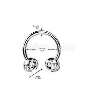 7-Gem Paved 6mm Balls 316L Surgical Steel Circular/Horseshoe Barbell - Image 6