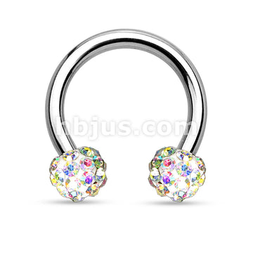 Crystal Paved Ferido Balls 316L Surgical Steel Circular Barbell/Horseshoe - Image 2