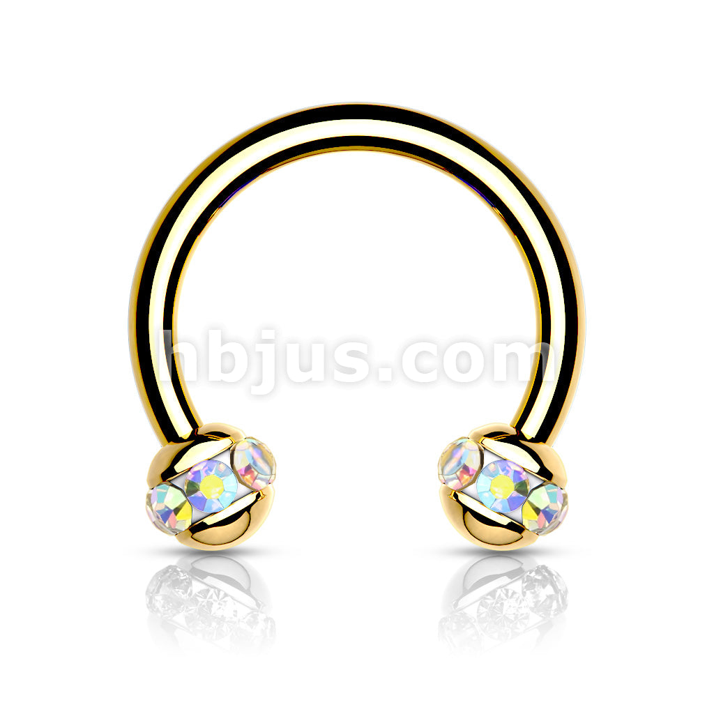 Crystals Paved Around ball Gol PVD Over 316L Surgical Steel Horseshoes... - Image 3