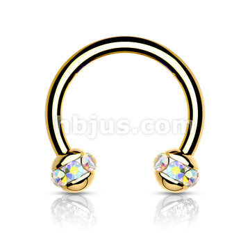 Crystals Paved Around ball Gol PVD Over 316L Surgical Steel Horseshoes... - Image 3