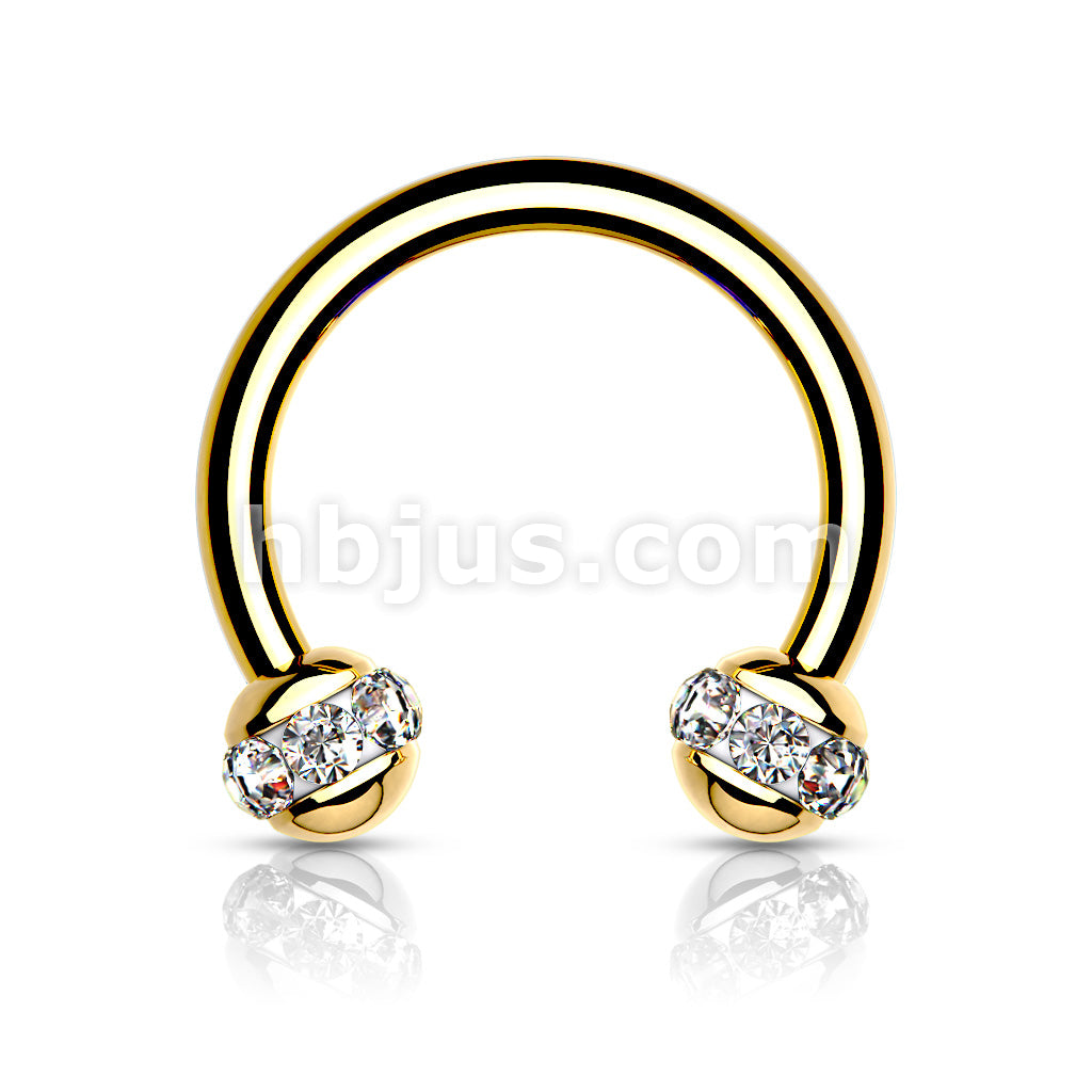 Crystals Paved Around ball Gol PVD Over 316L Surgical Steel Horseshoes... - Image 4