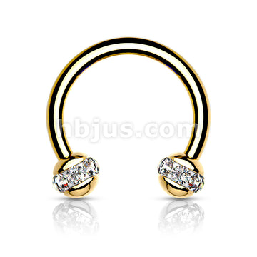Crystals Paved Around ball Gol PVD Over 316L Surgical Steel Horseshoes... - Image 4