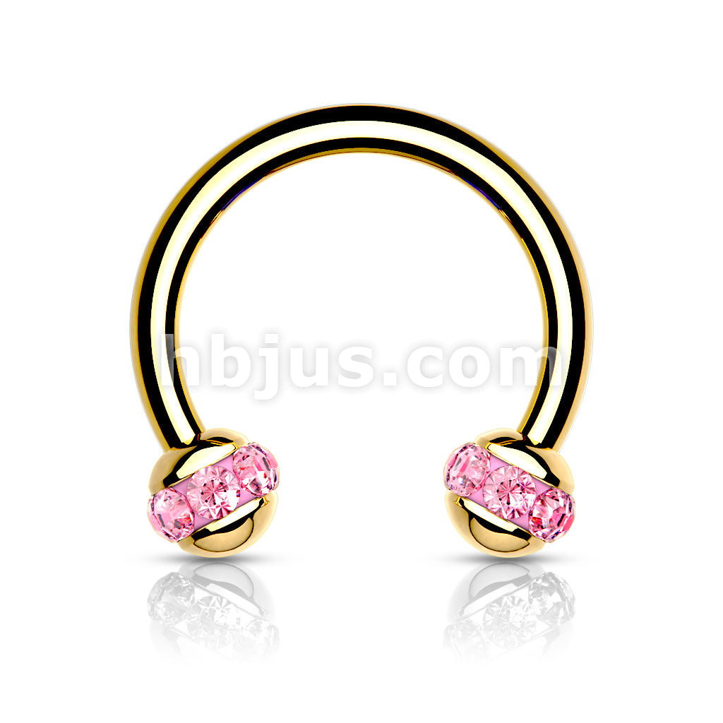 Crystals Paved Around ball Gol PVD Over 316L Surgical Steel Horseshoes... - Image 5