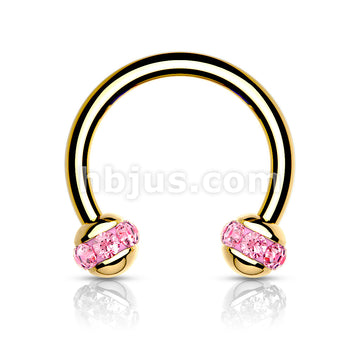 Crystals Paved Around ball Gol PVD Over 316L Surgical Steel Horseshoes... - Image 5