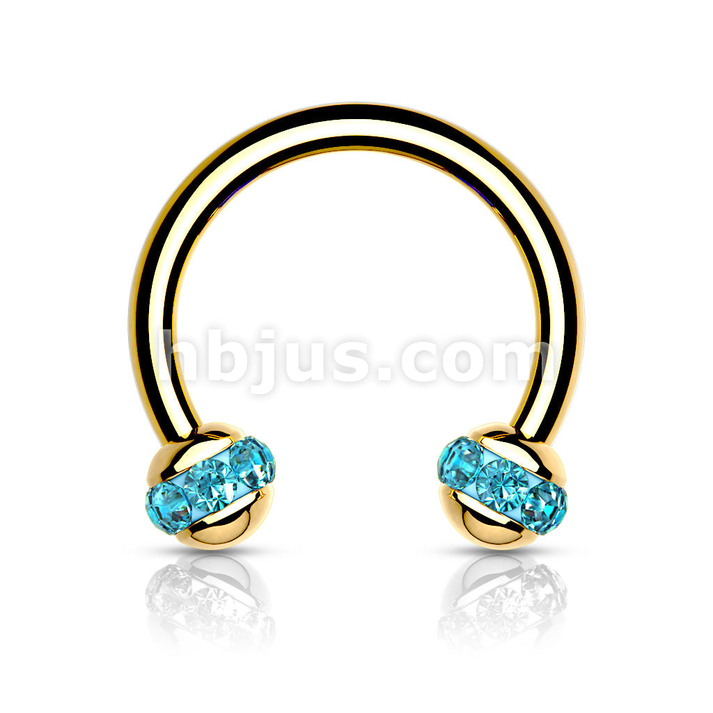 Crystals Paved Around ball Gol PVD Over 316L Surgical Steel Horseshoes... - Image 6