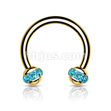 Crystals Paved Around ball Gol PVD Over 316L Surgical Steel Horseshoes... - Image 6