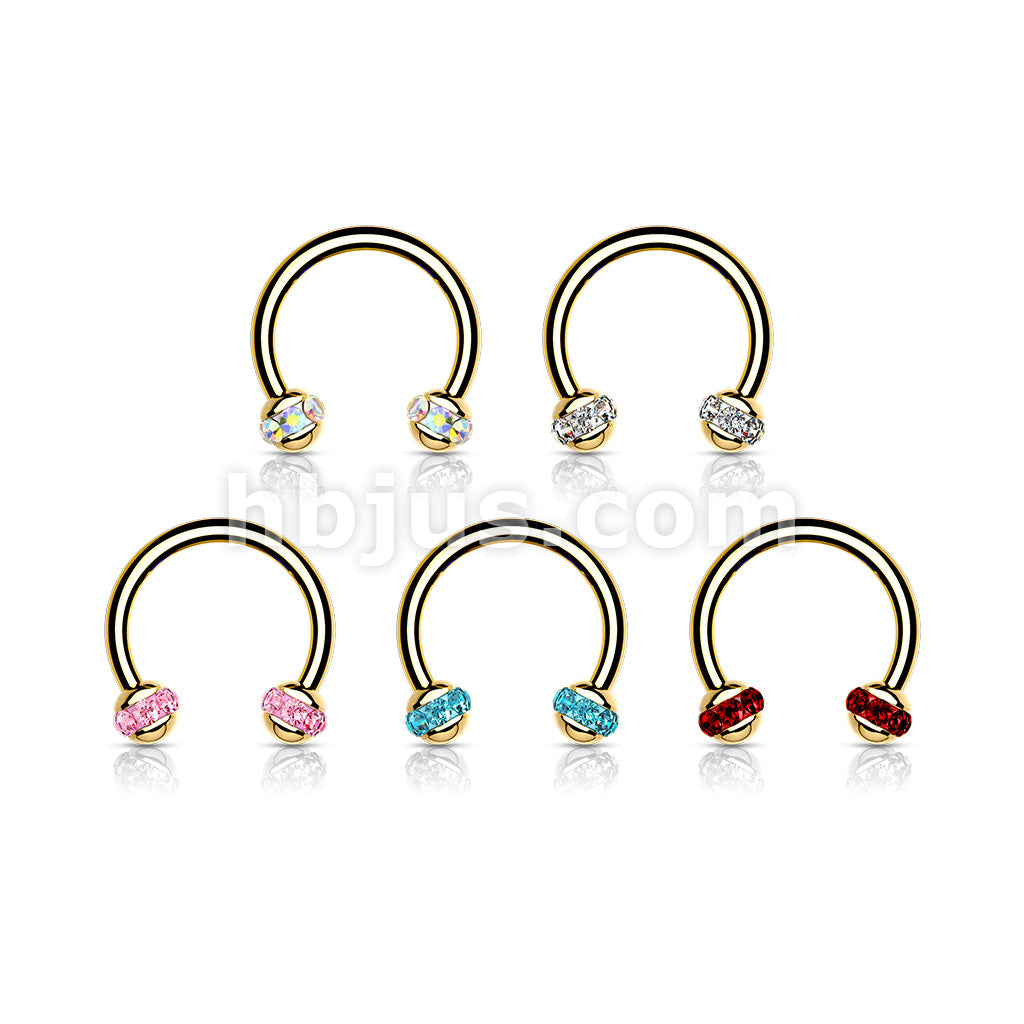 Crystals Paved Around ball Gol PVD Over 316L Surgical Steel Horseshoes... - Image 9
