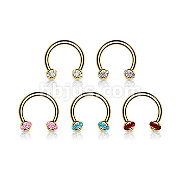 Crystals Paved Around ball Gol PVD Over 316L Surgical Steel Horseshoes... - Image 9