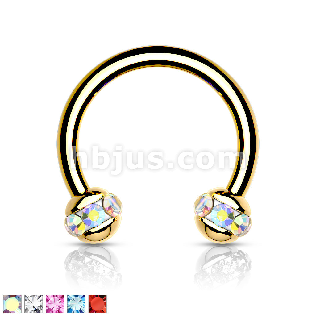 Crystals Paved Around ball Gol PVD Over 316L Surgical Steel Horseshoes... - Image 2